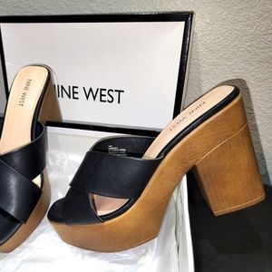 Black and Brown Platform Slide Sandals